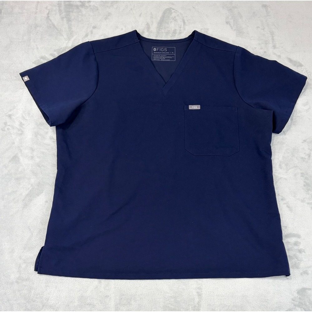 FIGS Womens Catarina Scrub Top XL Navy Blue V-Neck Technical Collection Medical